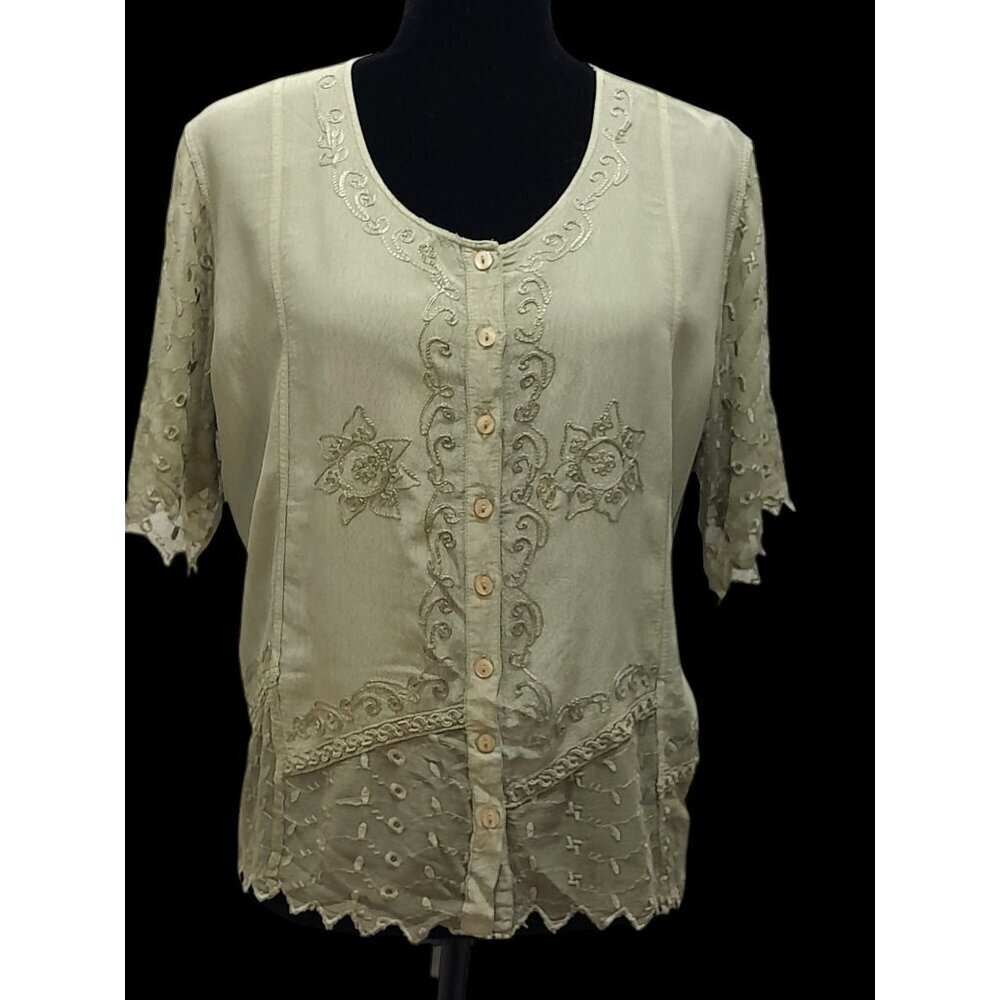 India Bollywood Embroidered Lightweight Blouse Sage Size M